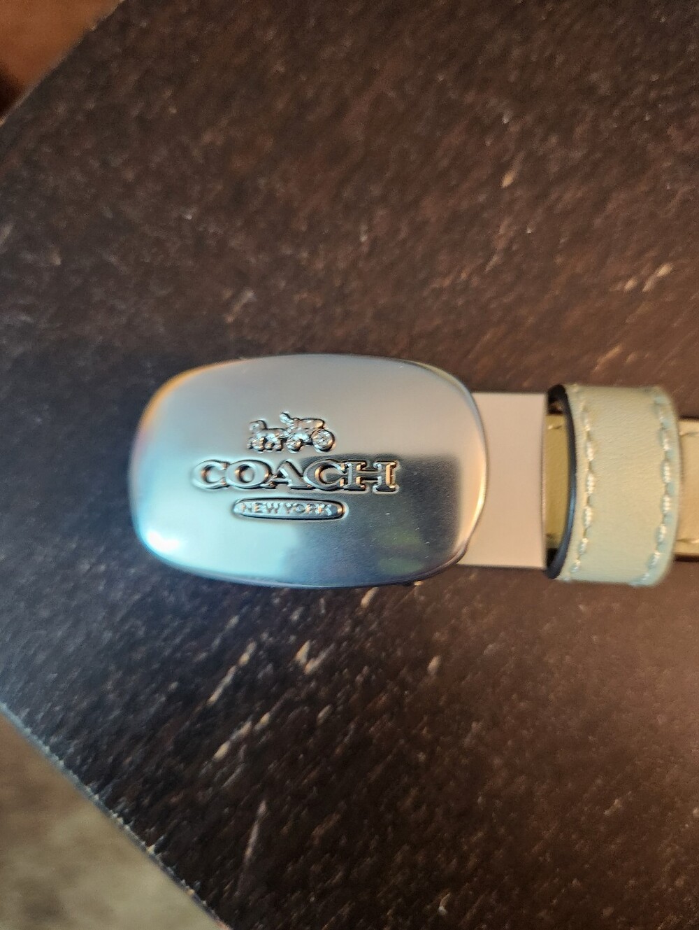 Coach Light Green Leather Belt With A Silver Buckel.